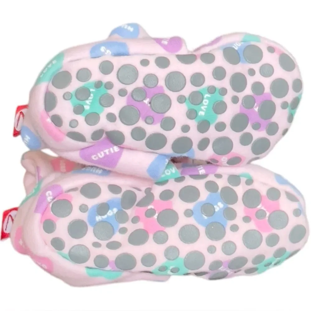 Zutano Baby Organic Cotton Pink Heart Print Booties Gripper Soles. 12 Months.